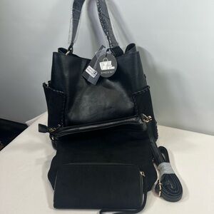 NEW!! Deluxity Los Angeles Black 3 Piece Set Tote Handbag